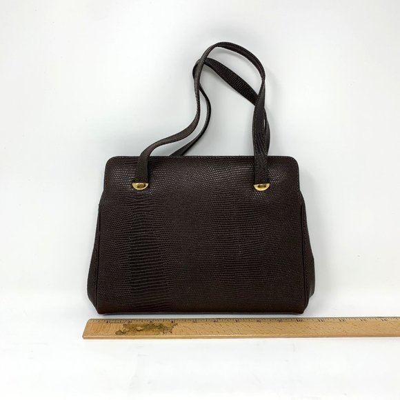 Vintage 1960s Leather Purse Chocolate Brown Faux Snakeskin Randley Handbag - Picture 3 of 15